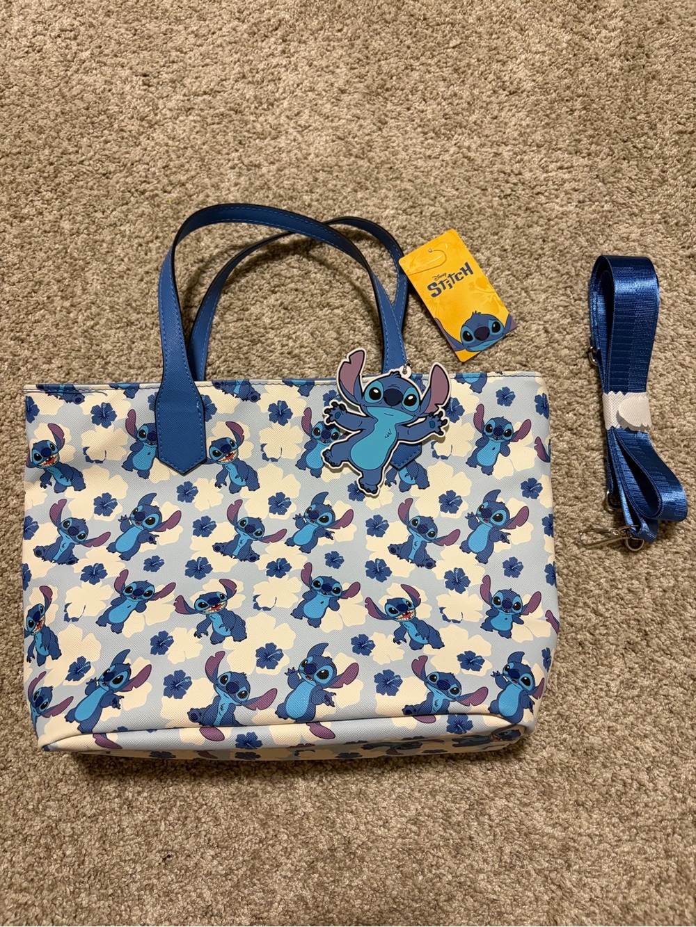 Disney Stitch Blue Patterned Tote Bag with Removable Strap
